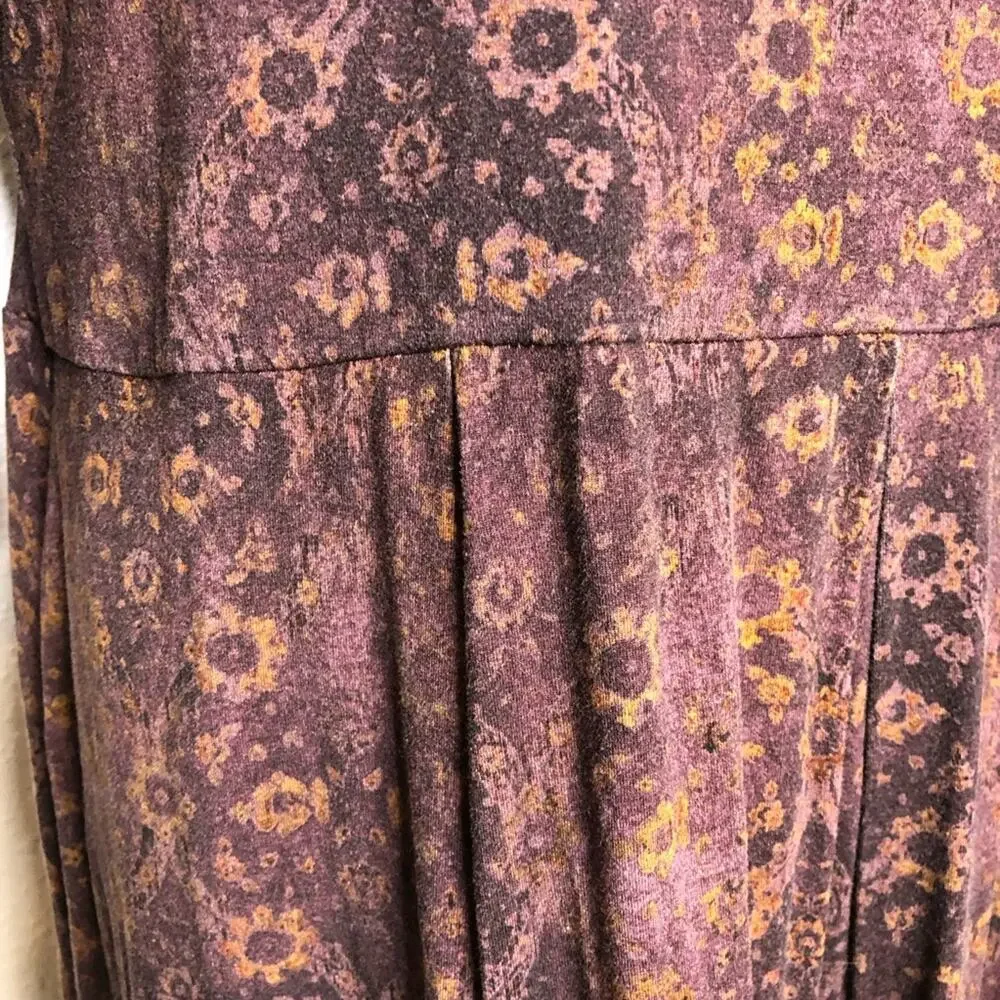 Peruvian Connection maroon purple gold floral midi dress size Extra Large XL